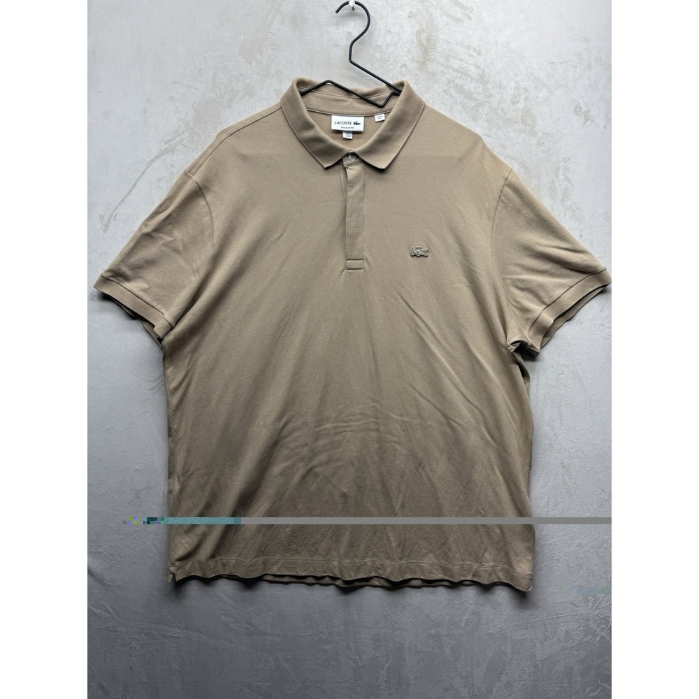 Lacoste Paris Polo Shirt Mens FR 8 US 3XL Beige Stretch Pique Hidden Placket - Picture 1 of 9